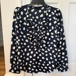 J. Crew Navy and White Patterned Blouse